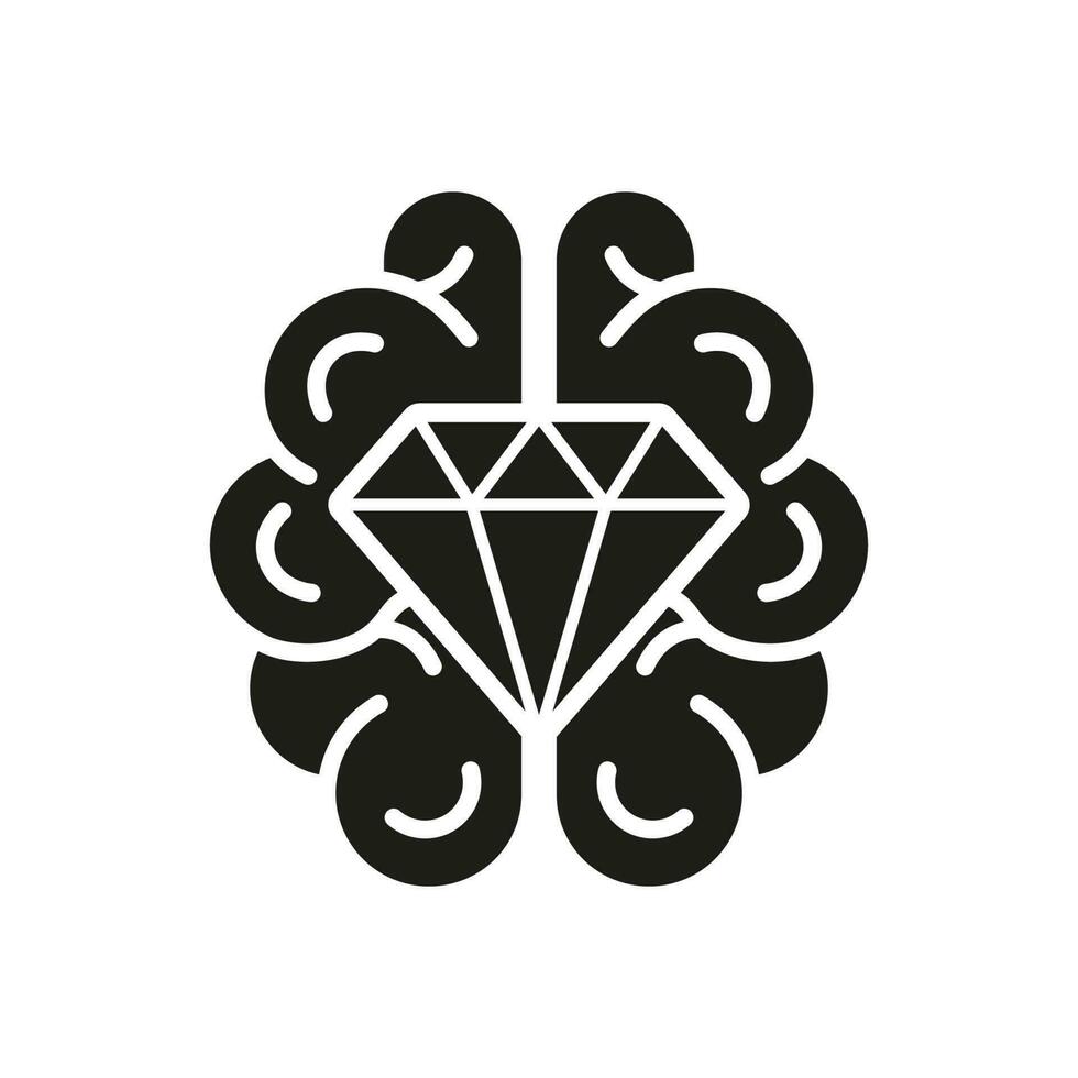 kreativ Clever Idee, Schmuck im Verstand Glyphe Symbol auf Weiß Hintergrund. Mensch Gehirn mit Diamant schwarz Silhouette Symbol. brillant Genius solide Piktogramm. isoliert Vektor Illustration.