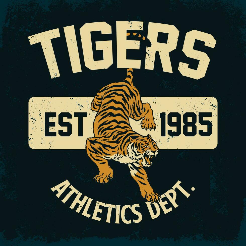 årgång retro atletisk tiger skjorta design med textur vektor