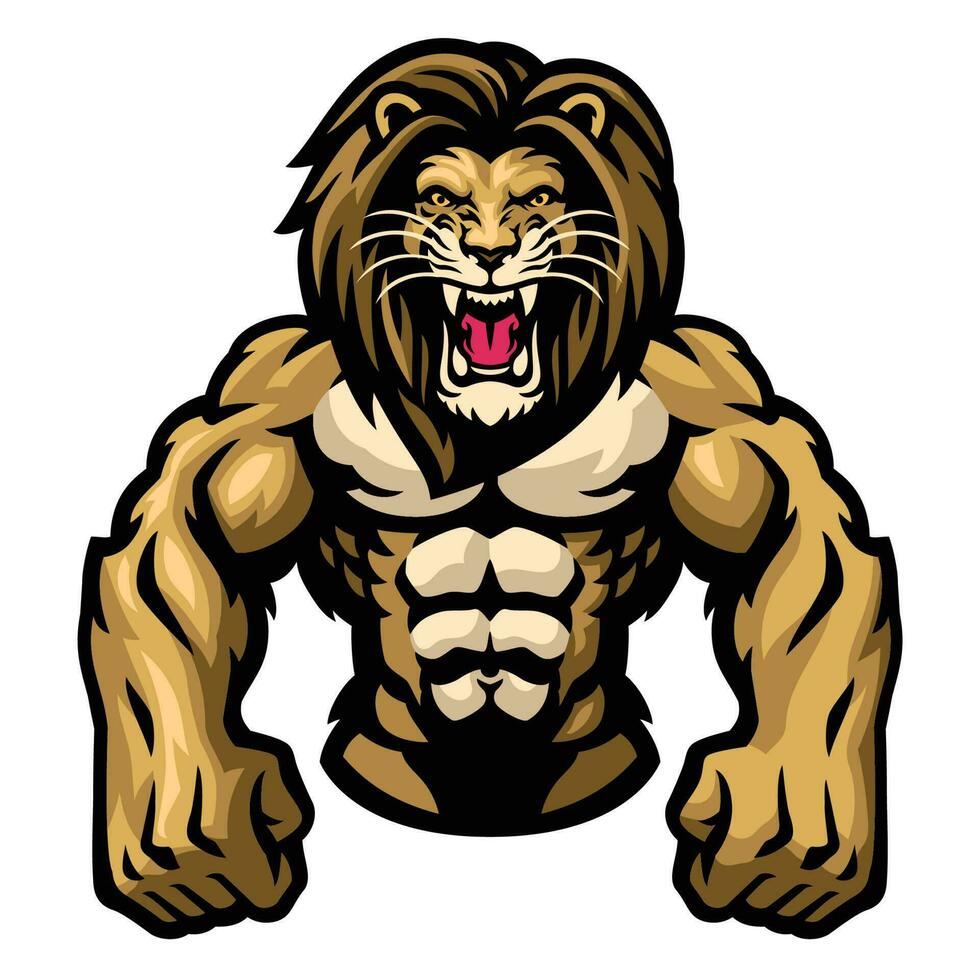lejon kroppsbyggare muskel Gym maskot logotyp vektor