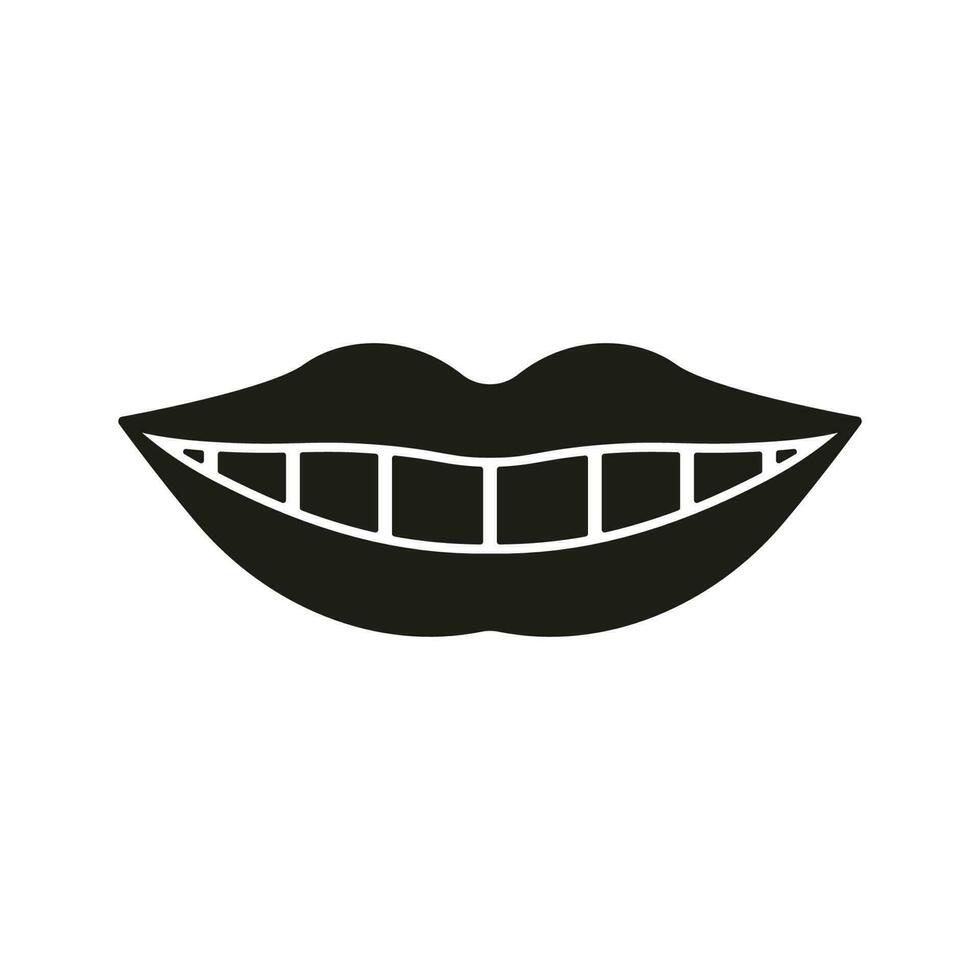 gesund Mensch Lächeln Silhouette Symbol. Schönheit Lippen und Weiß Zähne. Oral Pflege Glyphe Piktogramm. Mund mit Zähne. Dental Behandlung solide unterzeichnen. Zahnheilkunde Symbol. isoliert Vektor Illustration.