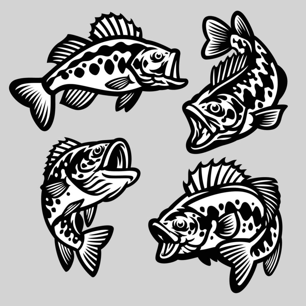 uppsättning tecknad serie largemouth bas fisk vektor