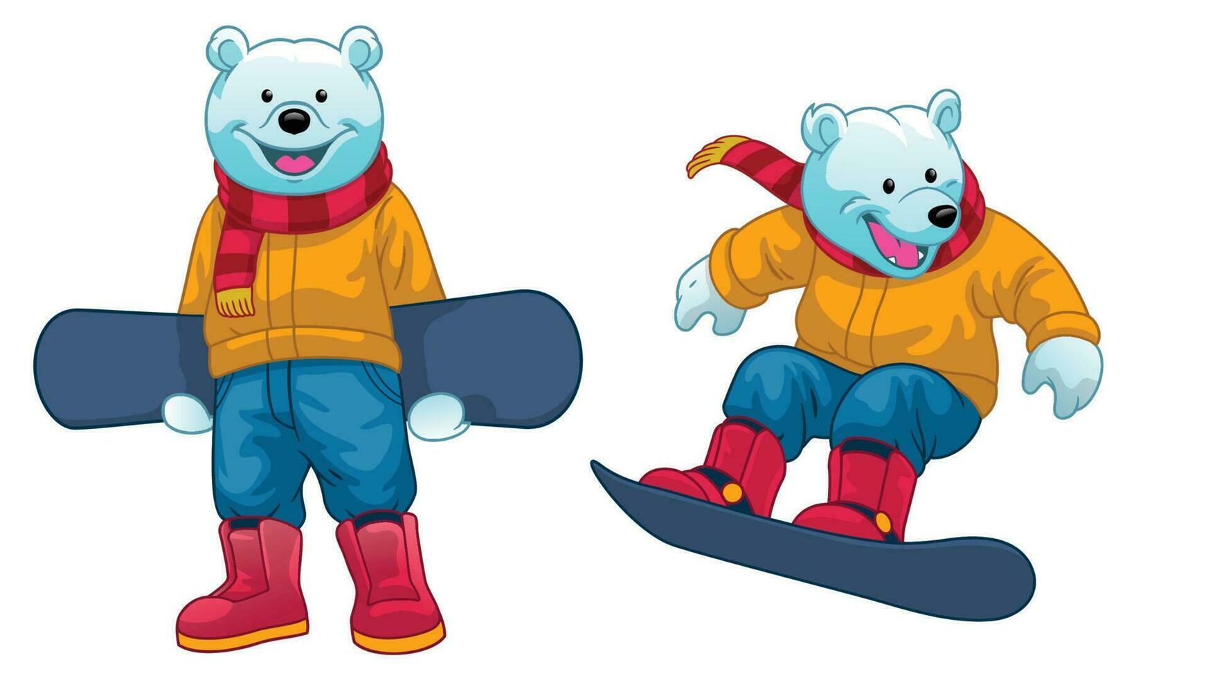 einstellen von Karikatur Polar- Bär spielen das Snowboard vektor