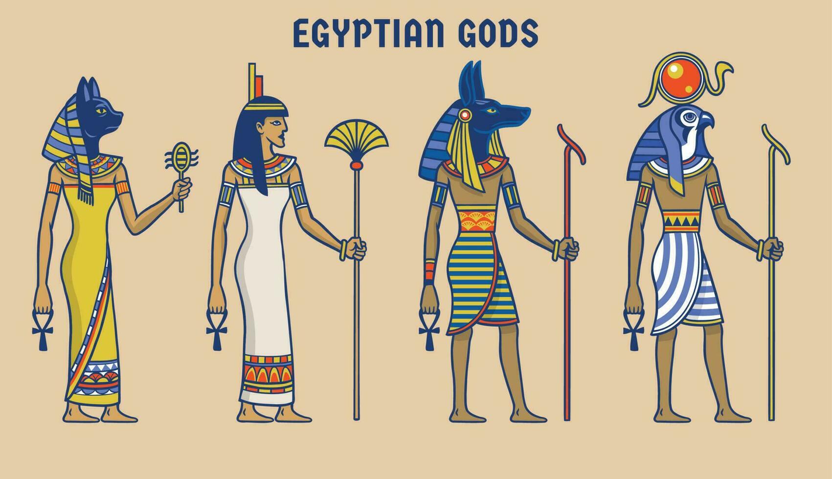 uppsättning teckning av egyptisk gudar vektor