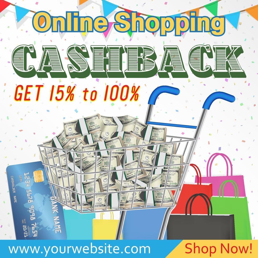 Online-Shopping Cashback Promotion Banner Vektor