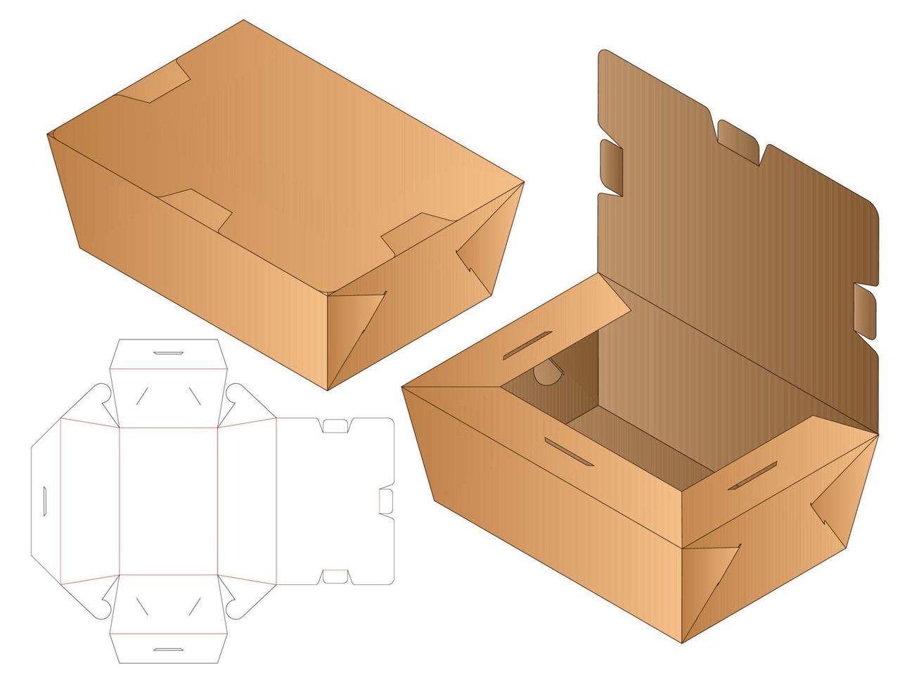 låda förpackning stansad mall design. 3d mock-up vektor