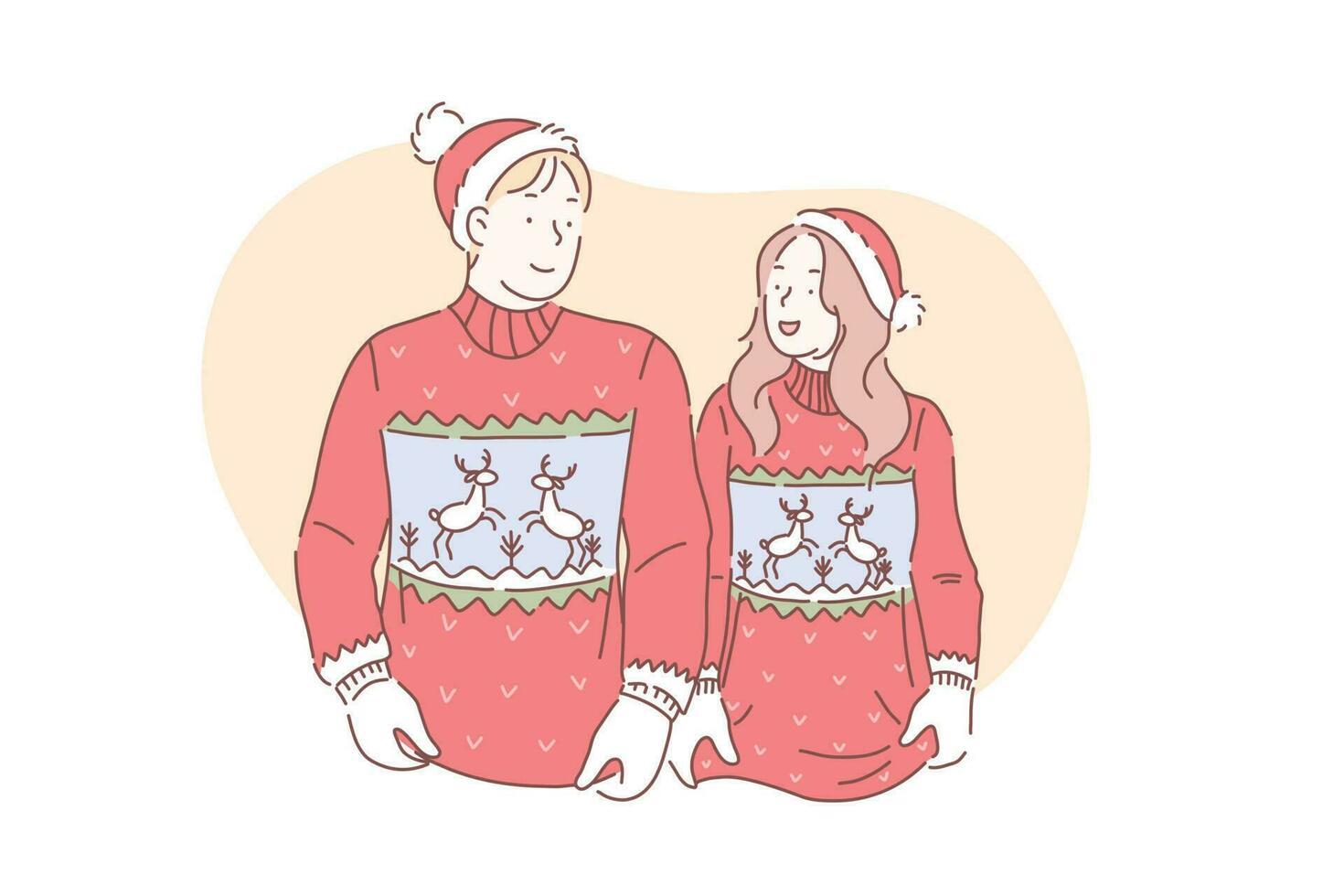en ung kärleksfull par i jul tröjor vektor