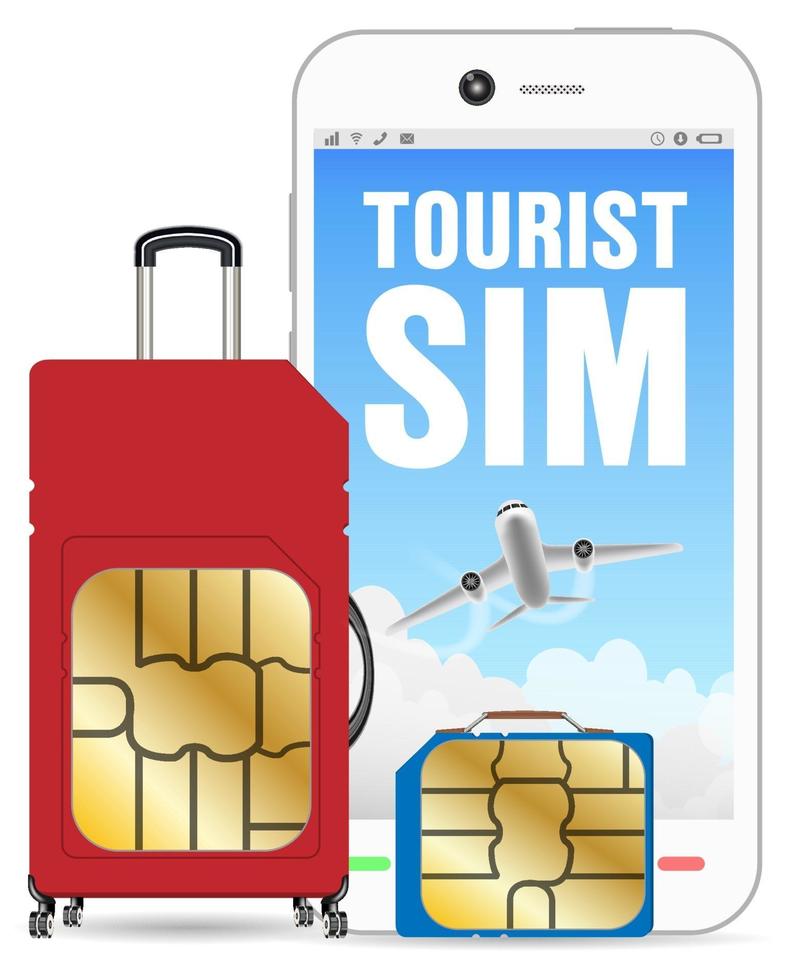 smartphone med turist-SIM-bagage väska vektor