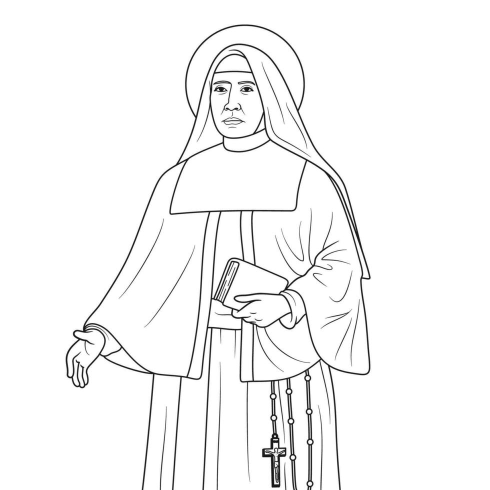 helgon paulina av de plågsam hjärta av Jesus vektor illustration översikt svartvit