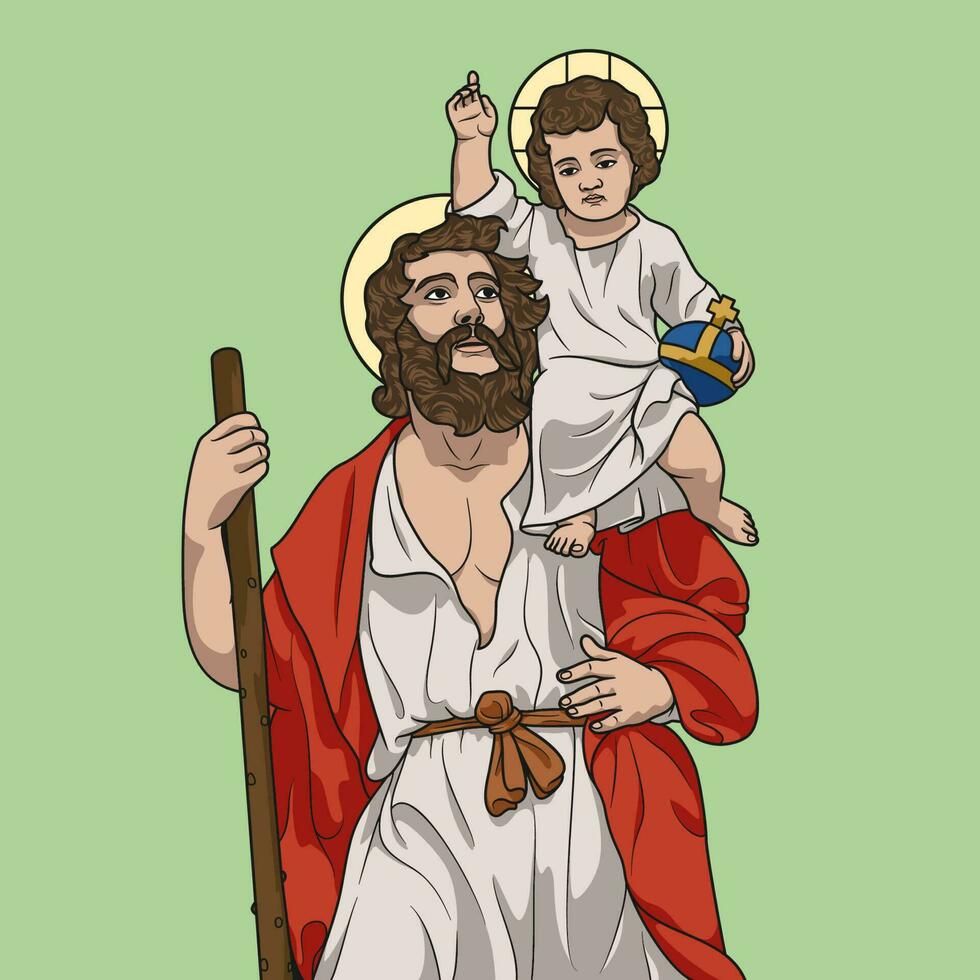 Heilige christopher von Lykien farbig Vektor Illustration