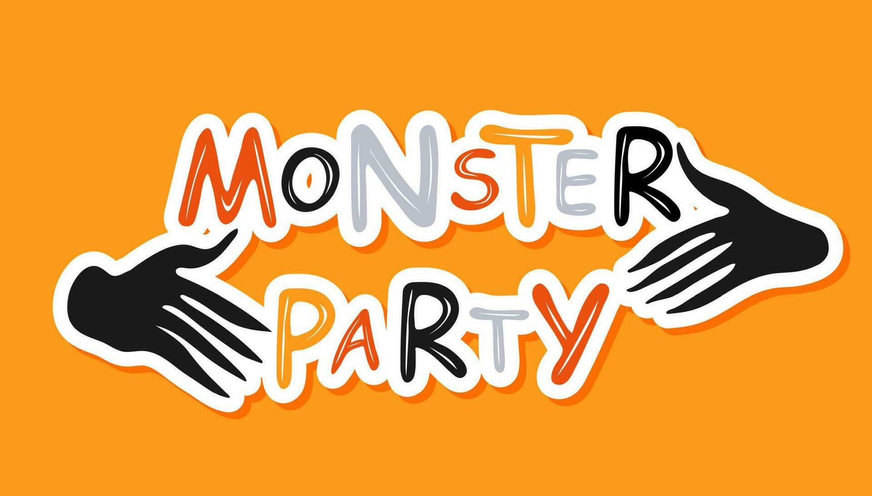 monster fest. söt halloween design med monster händer. handskriven text vektor