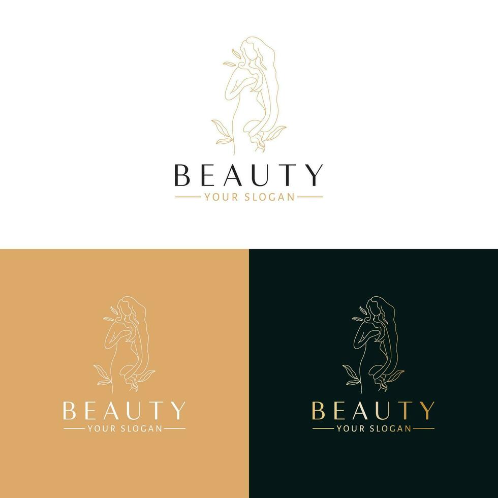 skönhet vektor logotyp design. venus gudinna logotyp. feminin logotyp mall.