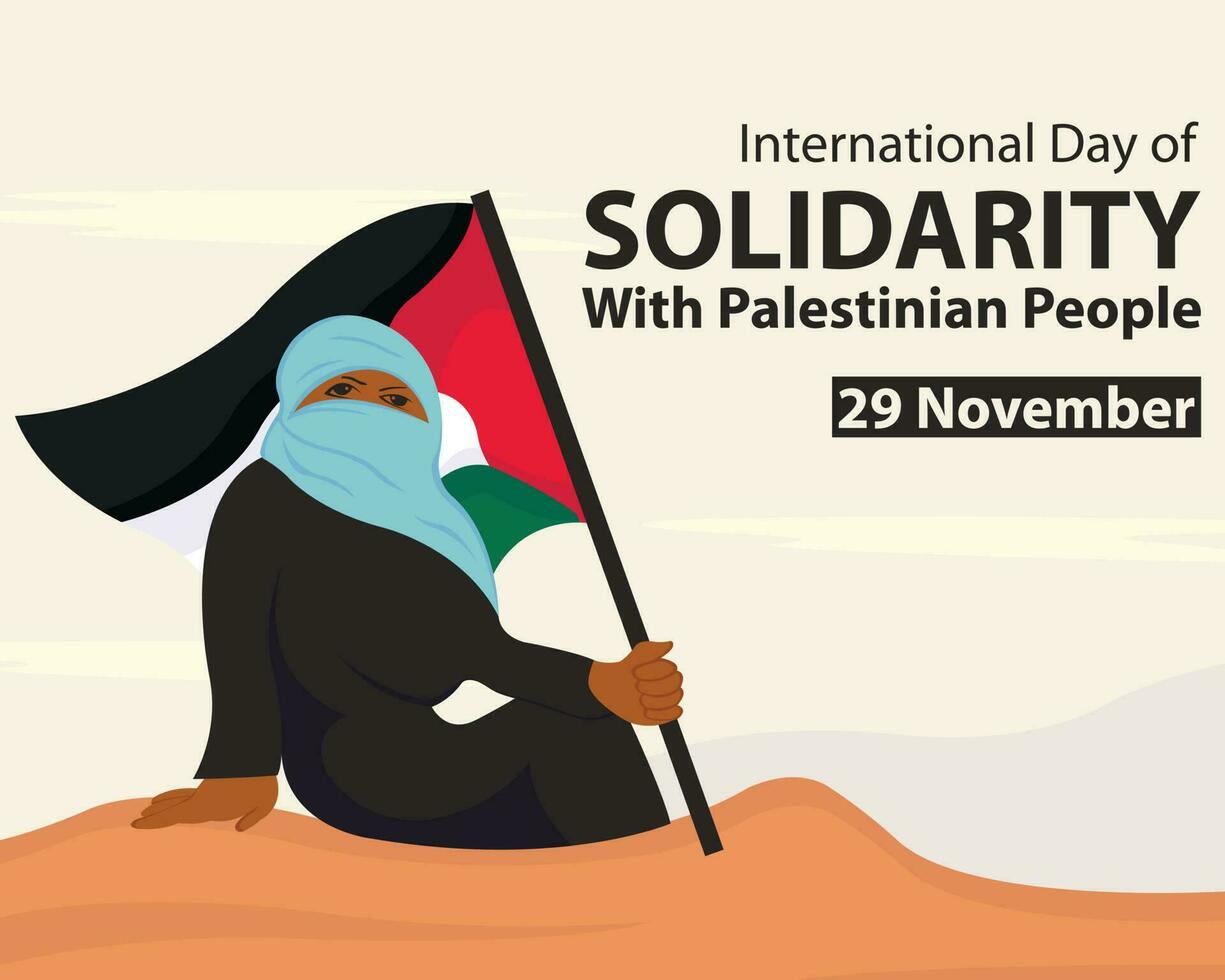 Illustration Vektor Grafik von verschleiert Frau Sitzung halten palästinensisch Flagge, perfekt zum International Tag, Solidarität mit palästinensisch Menschen, zelebrieren, Gruß Karte, usw.