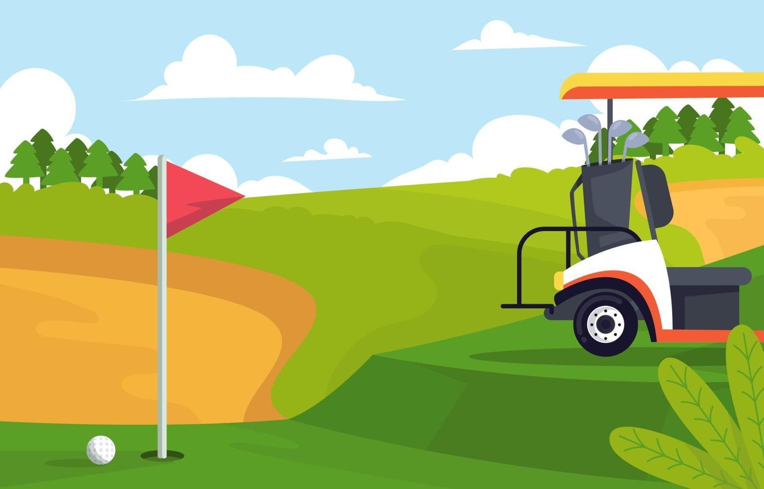 golfvagn på grönt fält bakgrund vektor