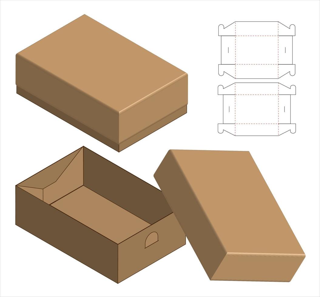 Box Verpackung gestanzte Vorlage Design. 3D-Modell vektor