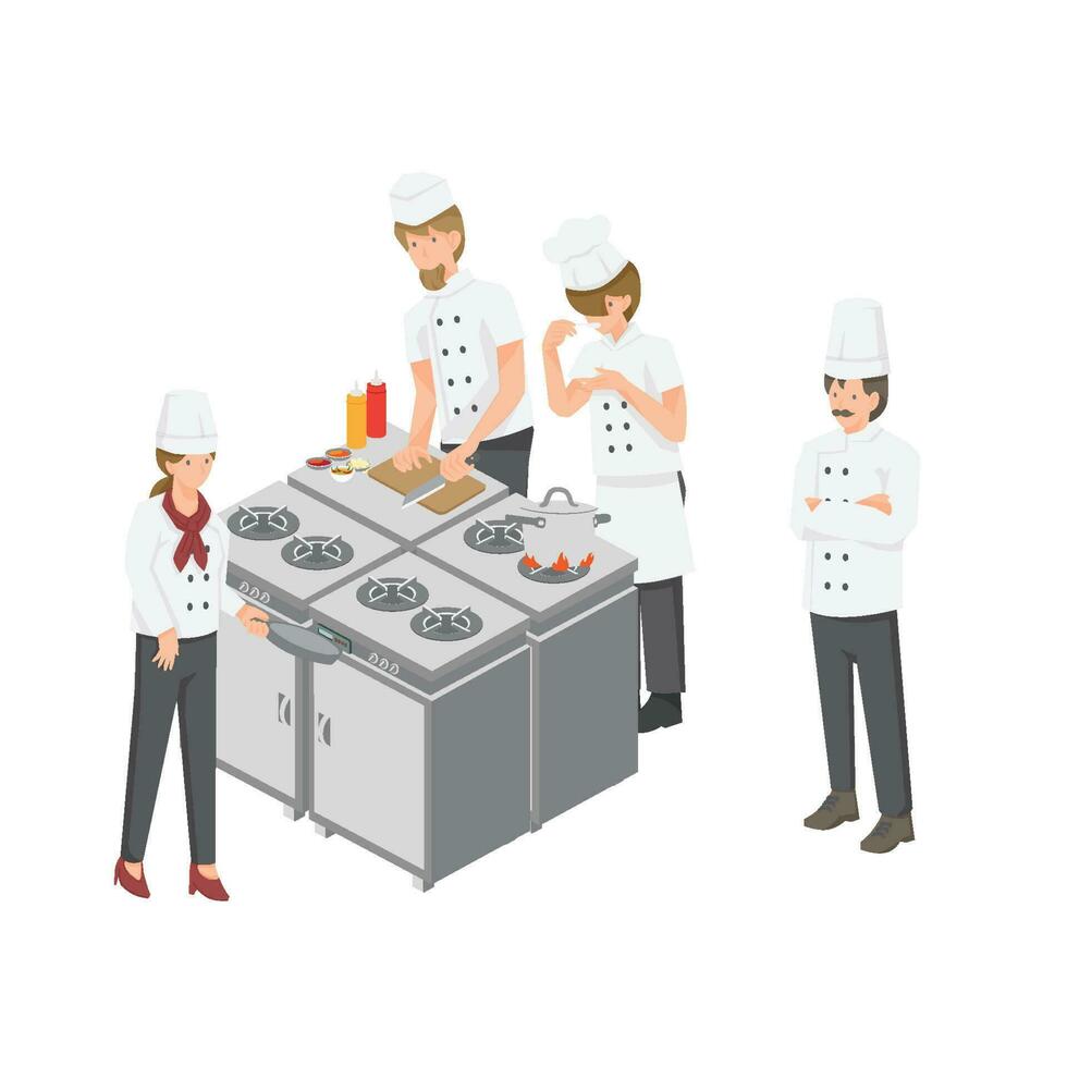 Küche Zimmer und Koch Arbeiter Grafik Vektor Illustration auf Weiß Hintergrund
