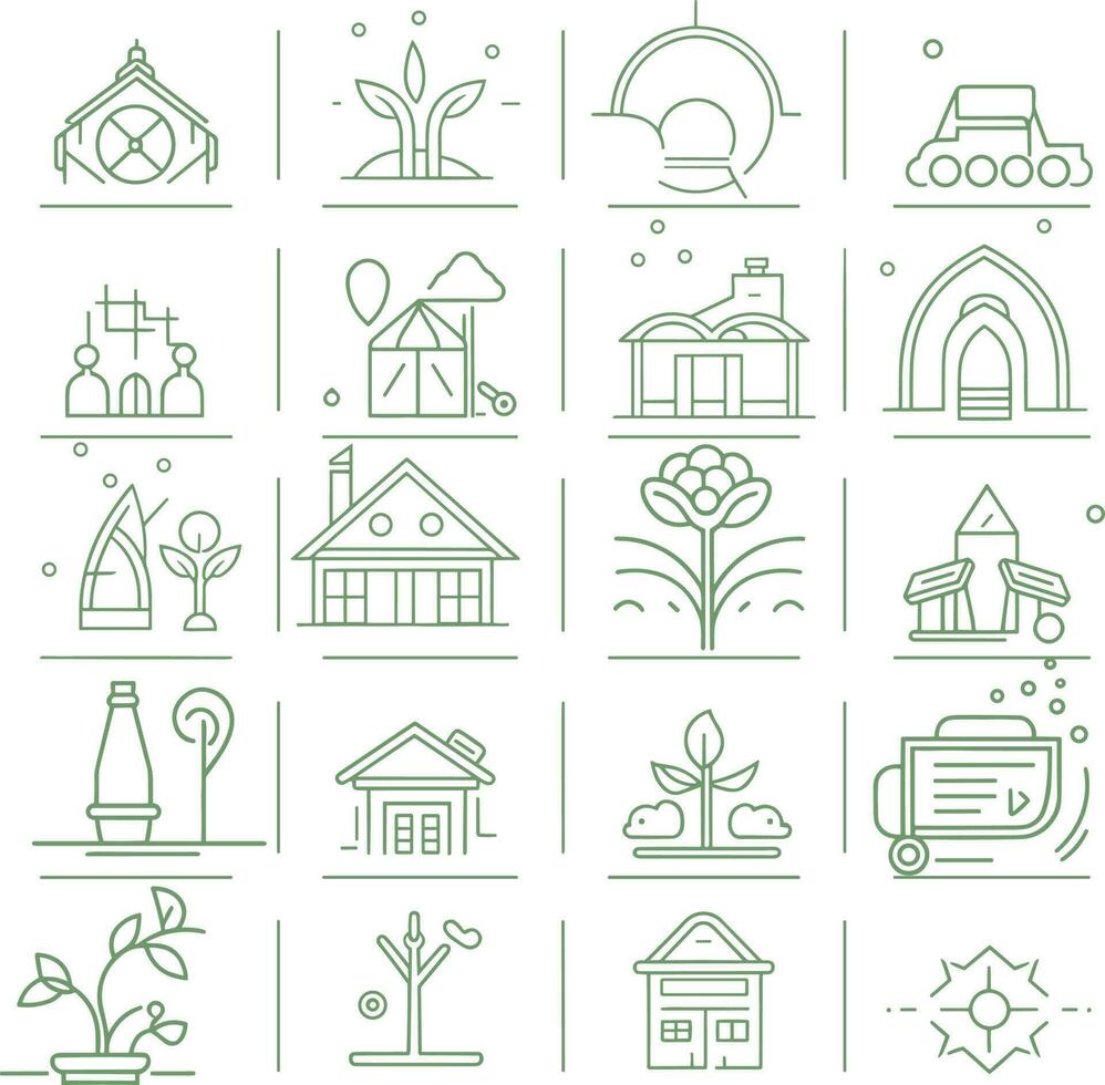 ekologi, hållbar design, bevarande, eco vänlig design ikon uppsättning i tunn linje vektor