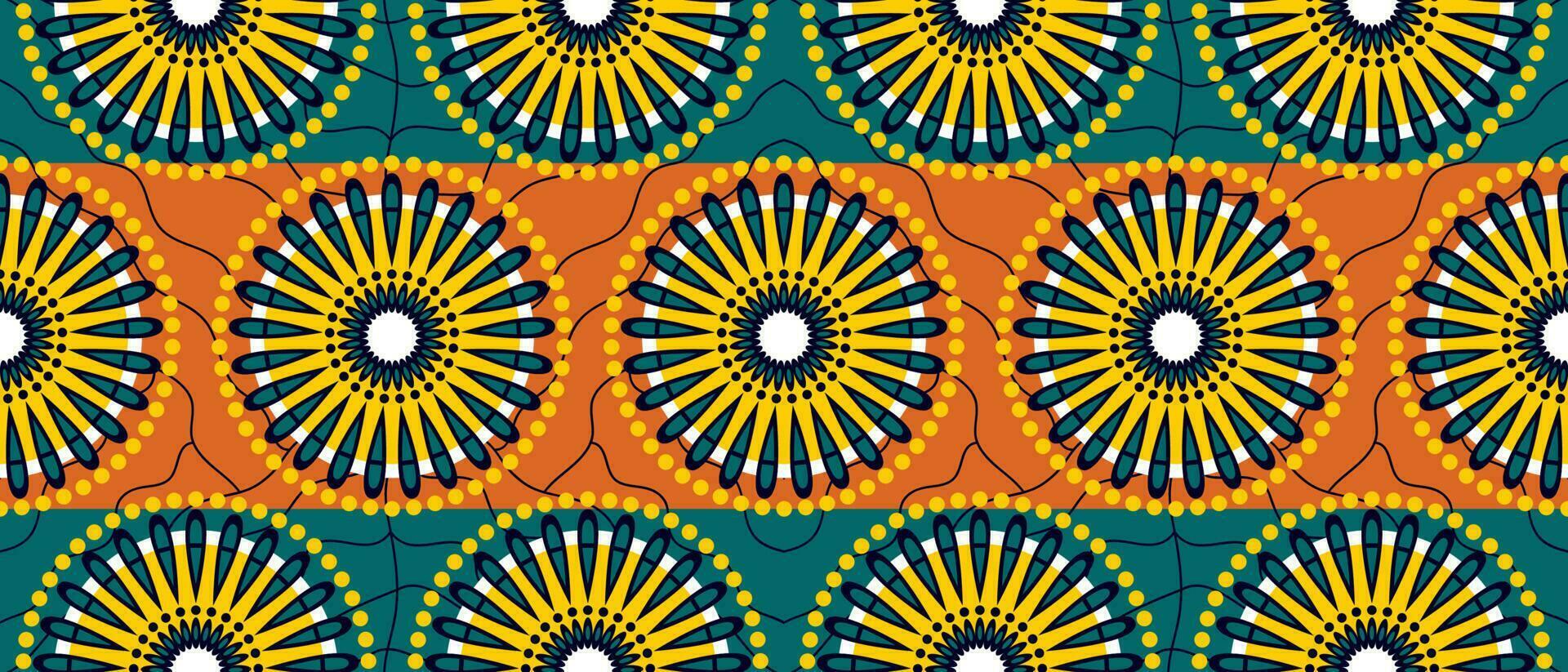 afrikansk etnisk traditionell grön mönster. sömlös skön kitenge, chitenge, ankara stil. mode design i färgrik. geometrisk cirkel abstrakt motiv. blommig ankara grafik, afrikansk vax grafik vektor