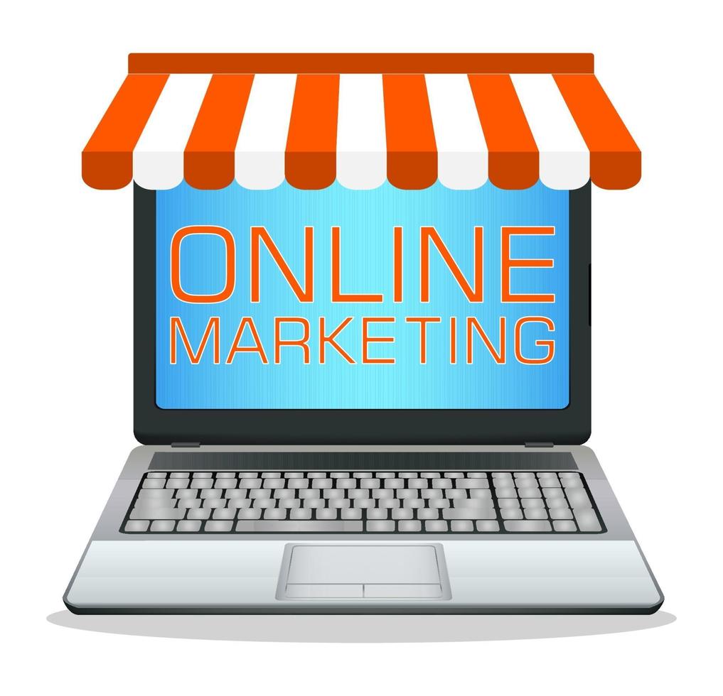 bärbar dator med online-marknadsföringsbutik vektor