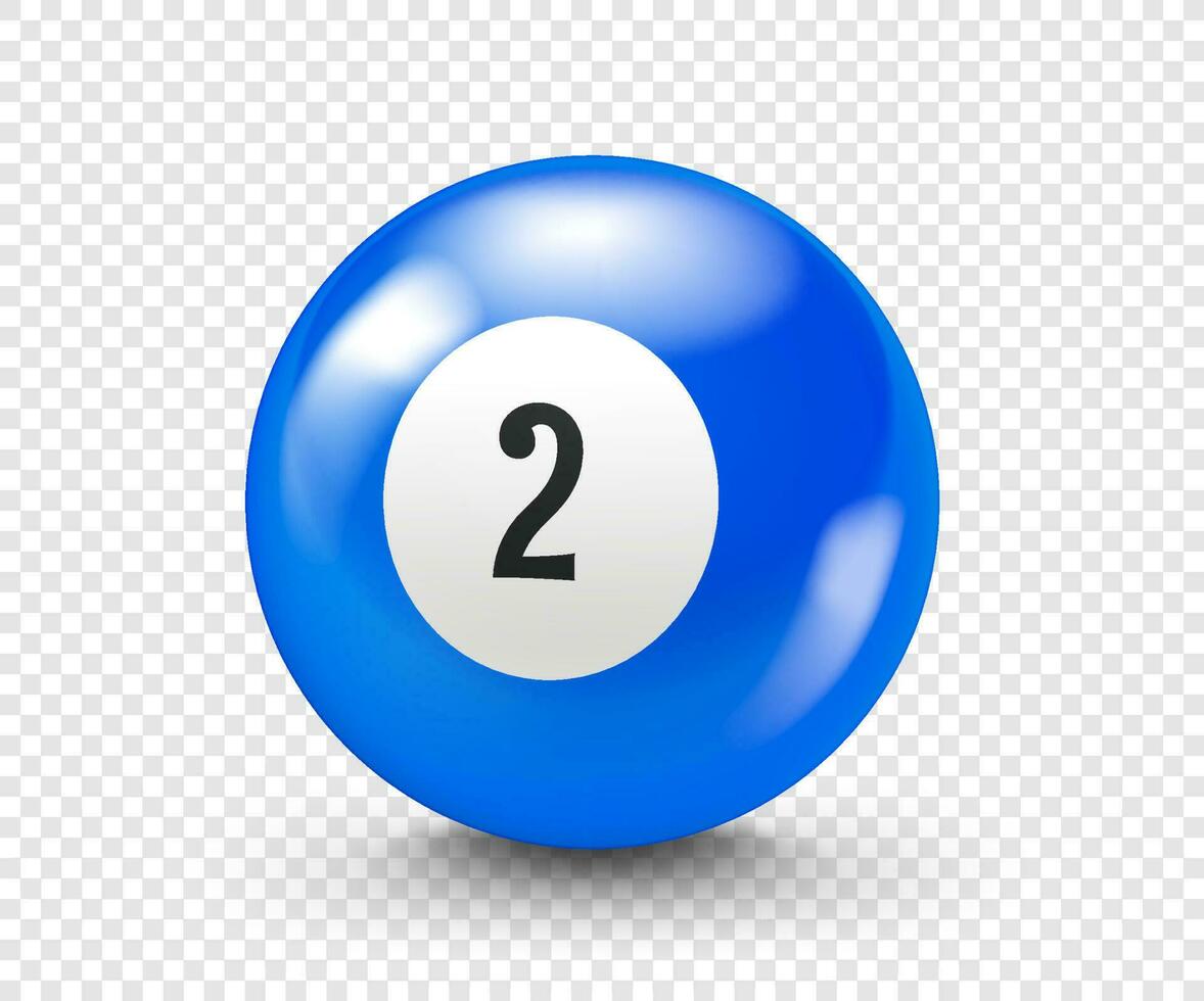 Blau Billard- Ball mit Nummer zwei. 3d Vektor isoliert auf transparent Hintergrund