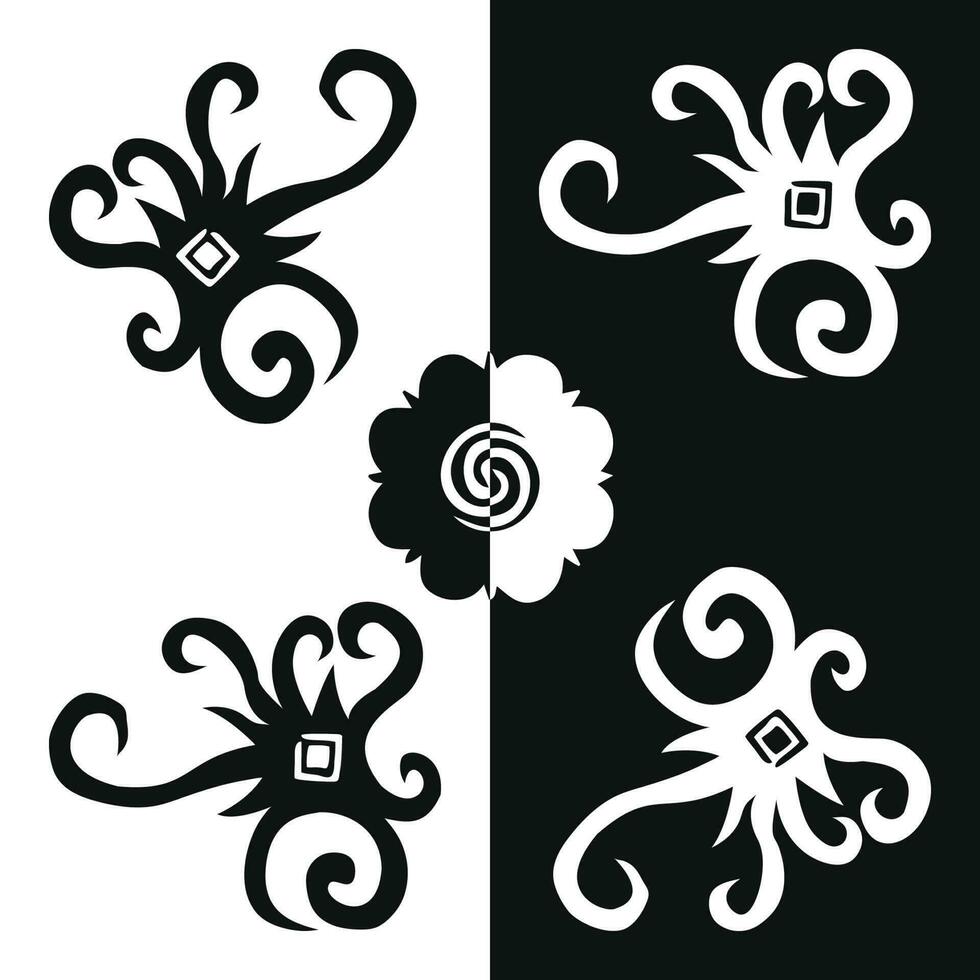 borneo iban Dayak traditionell konst ikon symboler svart och vit vektor