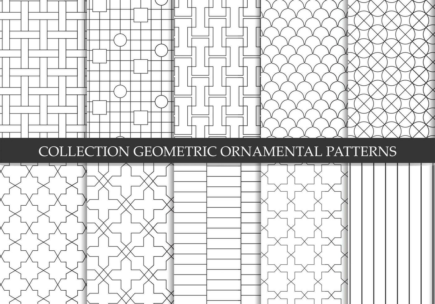 Sammlung von wiederholbar Zier Vektor Muster. Gitter geometrisch orientalisch Hintergründe.