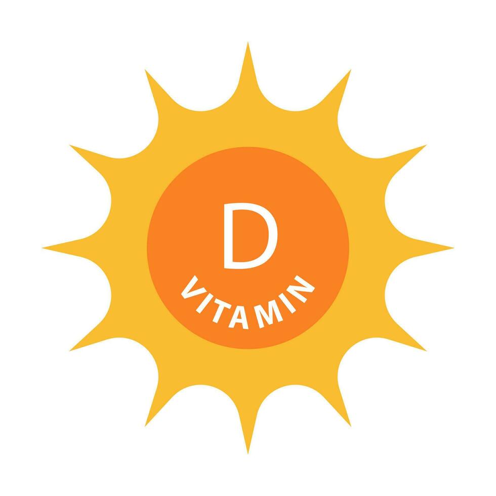 vitamin d text med Sol ikon vektor skönhet, apotek, näring hud vård begrepp för grafisk design, logotyp, hemsida, social media, mobil app, ui illustration