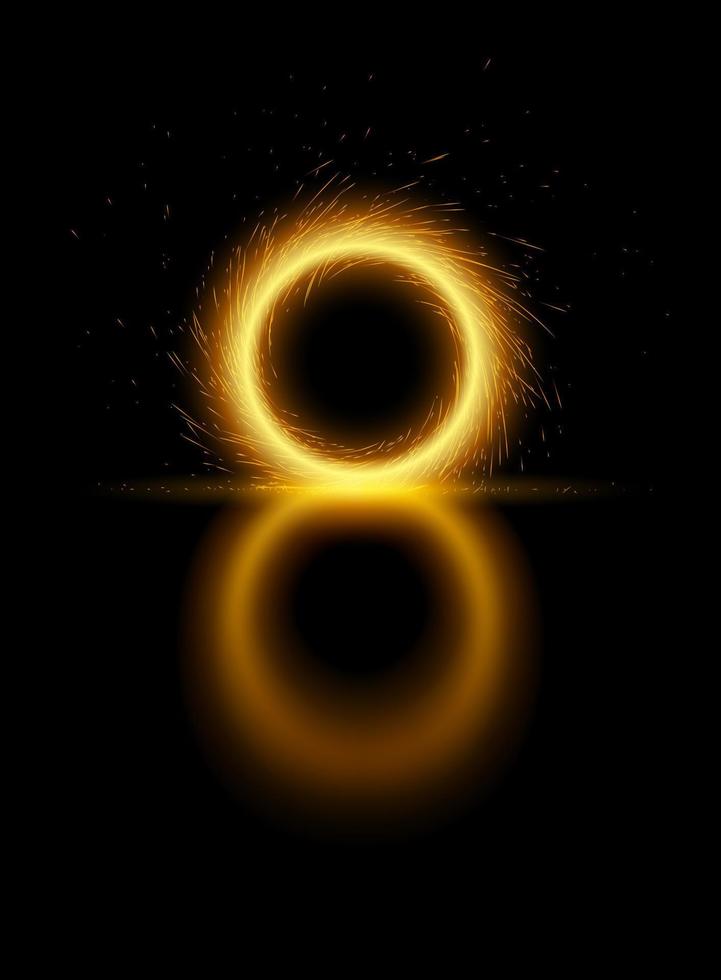 vektor mall av ljus eldig magisk portal med reflexion, lysande lampor i form av lysande gnistrande cirkel på svart bakgrund. runda ram med lysande spår effekt, gnistor, brand