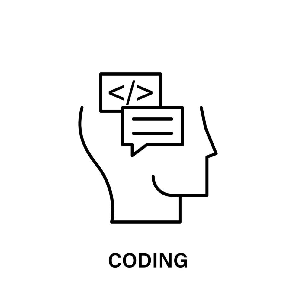 tänkande, huvud, kodning, bubbla vektor ikon illustration