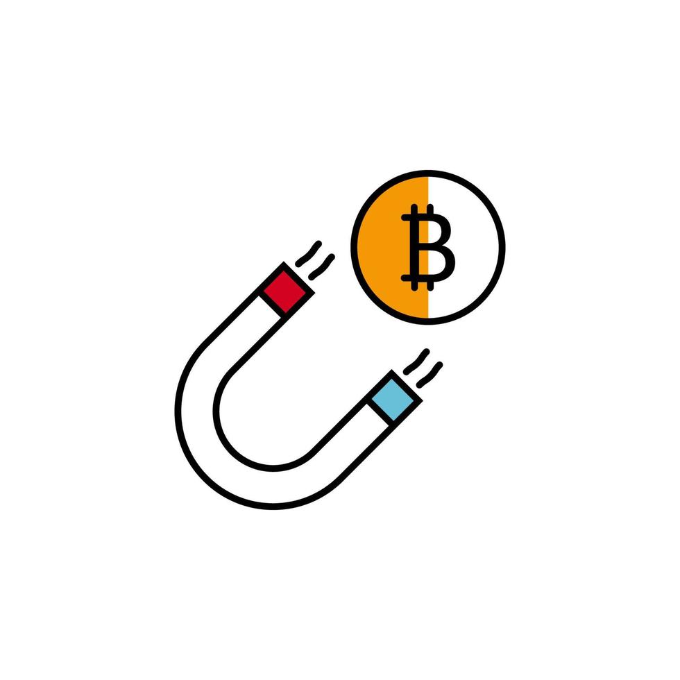 Magnet, Bitcoin, Kryptowährung, Finanzen Vektor Symbol Illustration