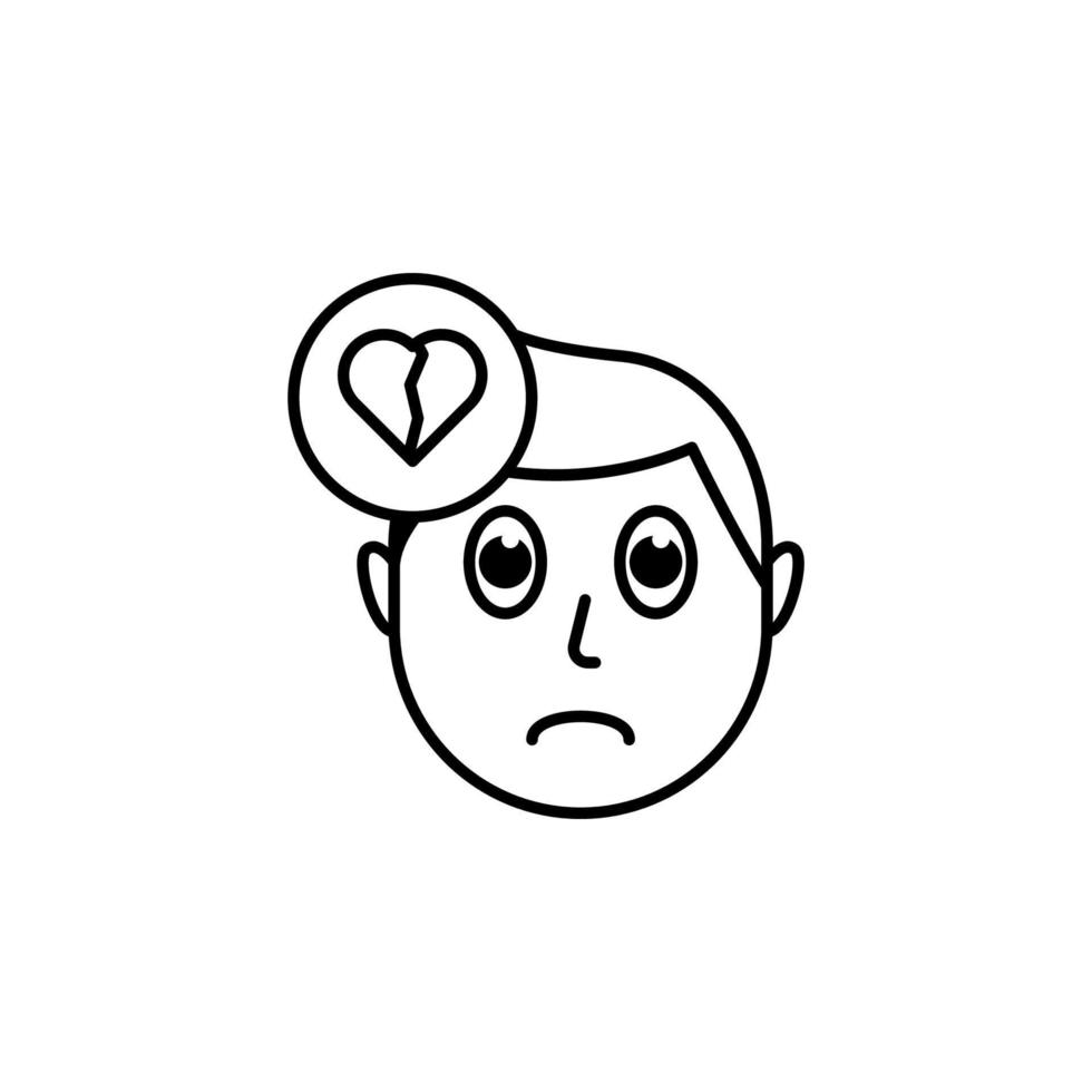 mänsklig ansikte karaktär sinne i bruten hjärta vektor ikon illustration