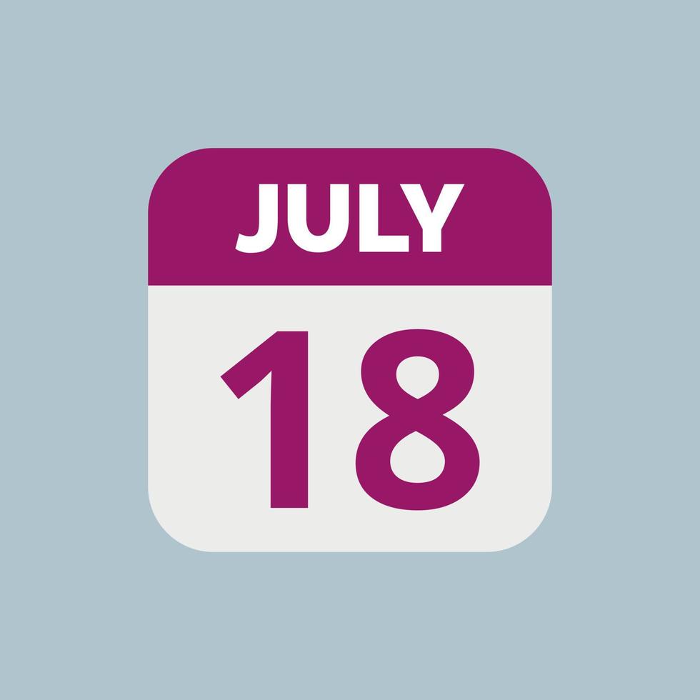 Kalenderdatumssymbol vom 18. Juli vektor