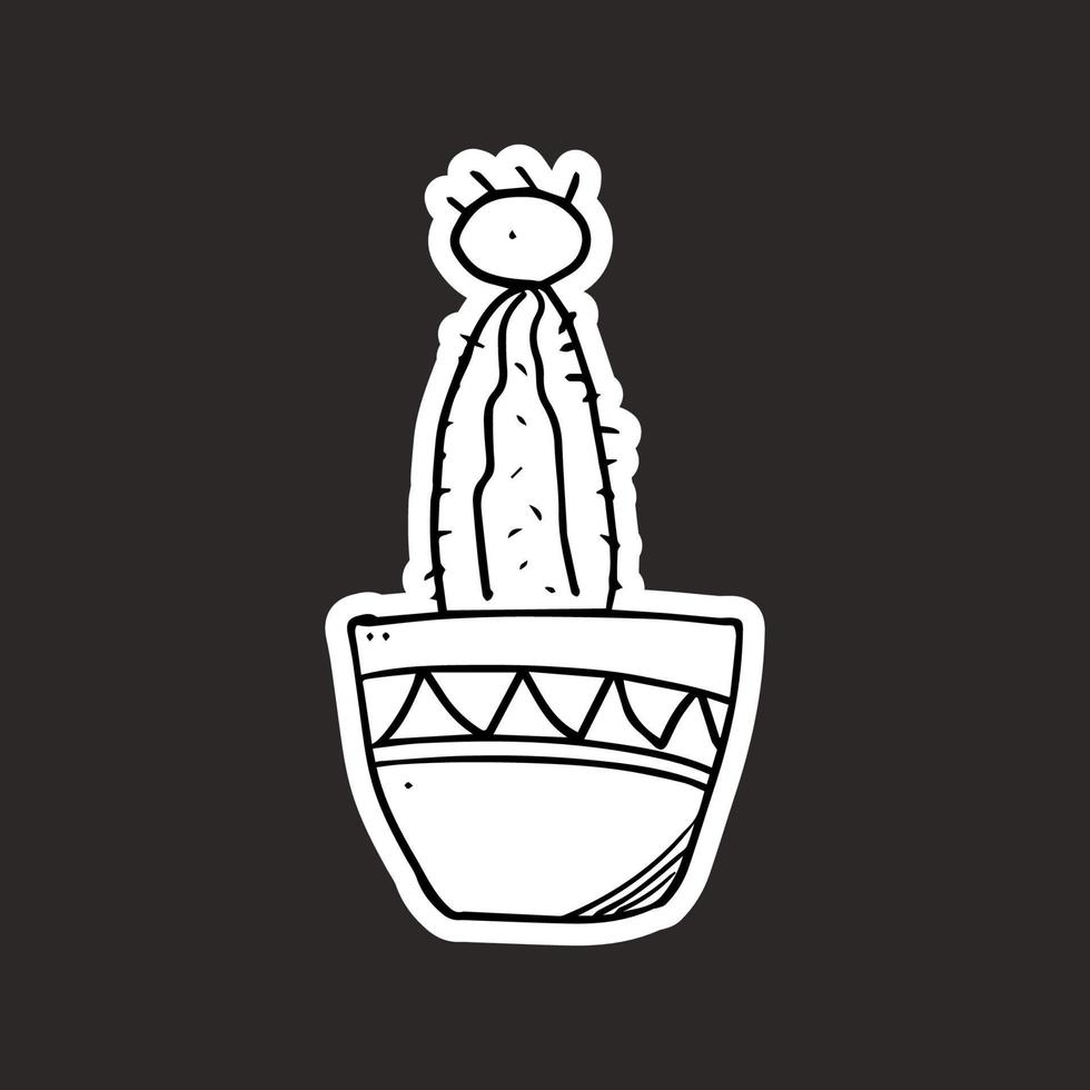 klotter stil kaktus blomma klistermärke på svart bakgrund vektor