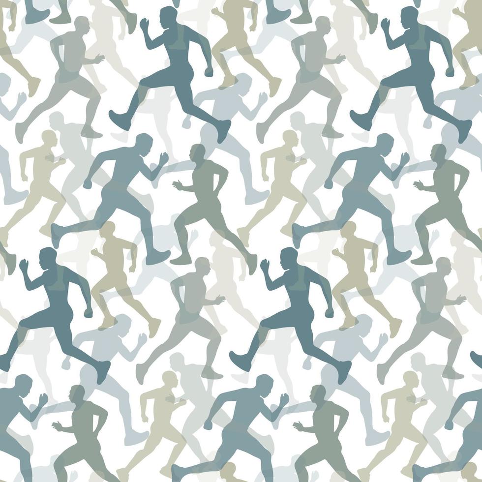 en mönster av silhuetter av människor löpning i annorlunda vägbeskrivningar. löpning en maraton, människor löpning, en färgrik affisch. vektor illustration. utskrift på textilier och papper. bakgrund för flygblad