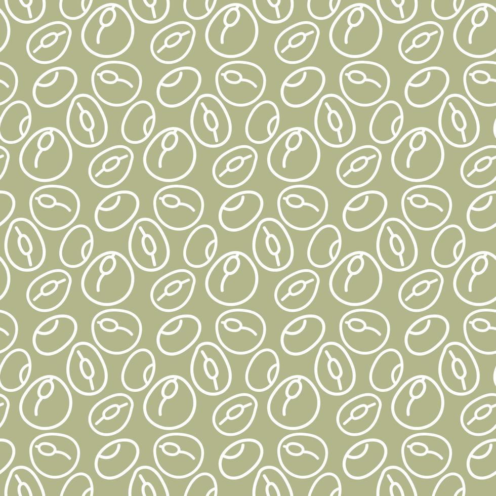 en mönster med en kontur mönster av bönor. de symbol är en böna klotter på en grön bakgrund. utskrift på textilier och papper bakgrund för vegetabiliska mjölk. förpackning med baljväxter vektor