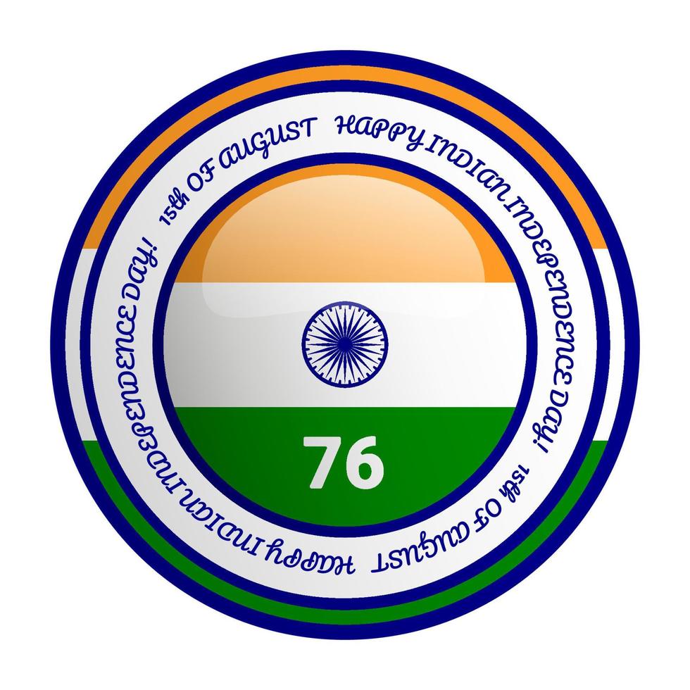 indisch Unabhängigkeit Tag Emblem mit glänzend Wirkung, runden gestalten Emblem vektor