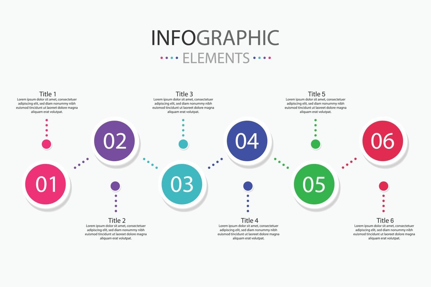 Infografik Element Kreis gestalten Vorlage mit 6 Schritt 6 Farben isoliert auf Weiß Hintergrund. vektor