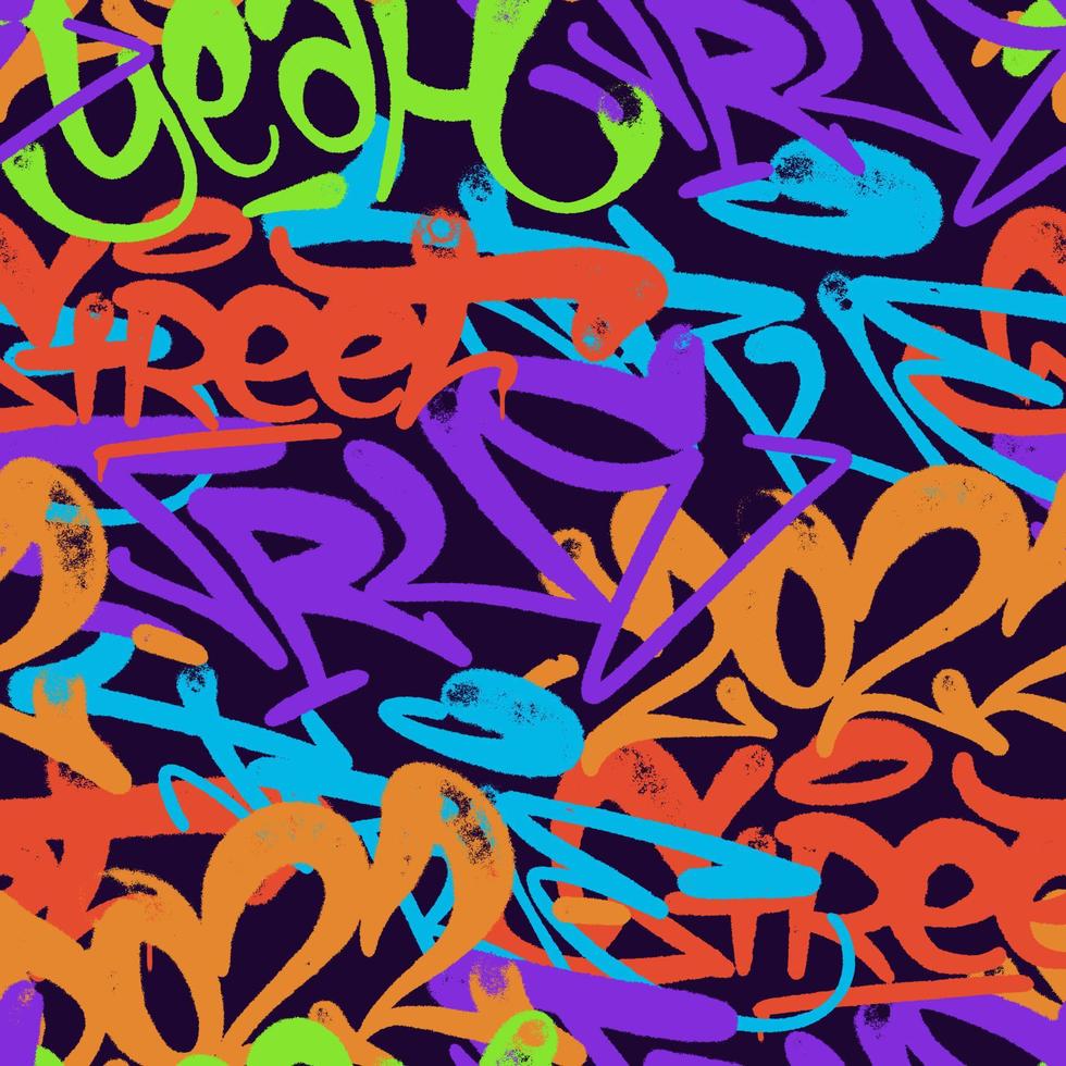 mehrfarbig Graffiti Hintergrund mit sprühen Briefe, hell farbig Beschriftung Stichworte im das Stil von Graffiti Straße Kunst. Vektor Illustration nahtlos Muster