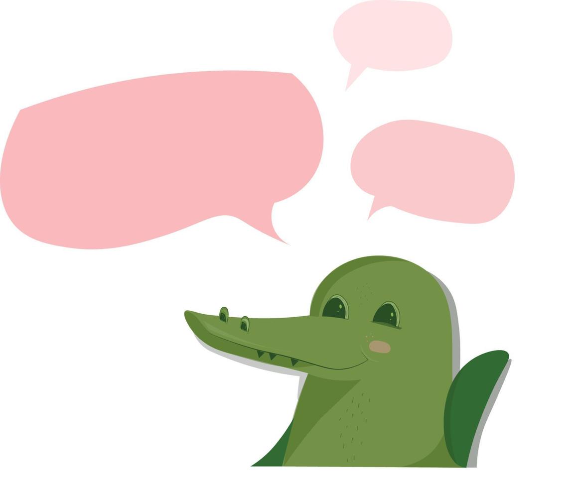 Banner, Werbung. Banner Vektor Illustration. das Krokodil drückt aus ein Meinung. habe gedacht Blasen. Diskussion, Konversation oder Brainstorming zum Idee, treffen, Debatte oder Mannschaft Kommunikation, colle