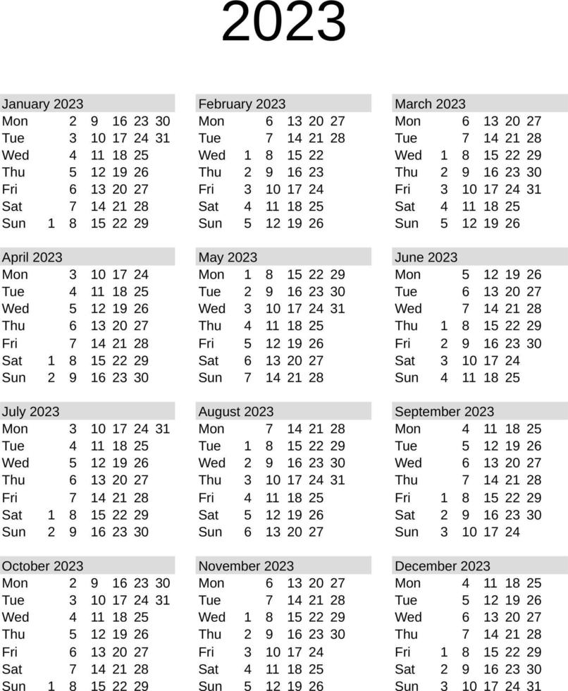 Jahr 2023 Kalender im Englisch vektor