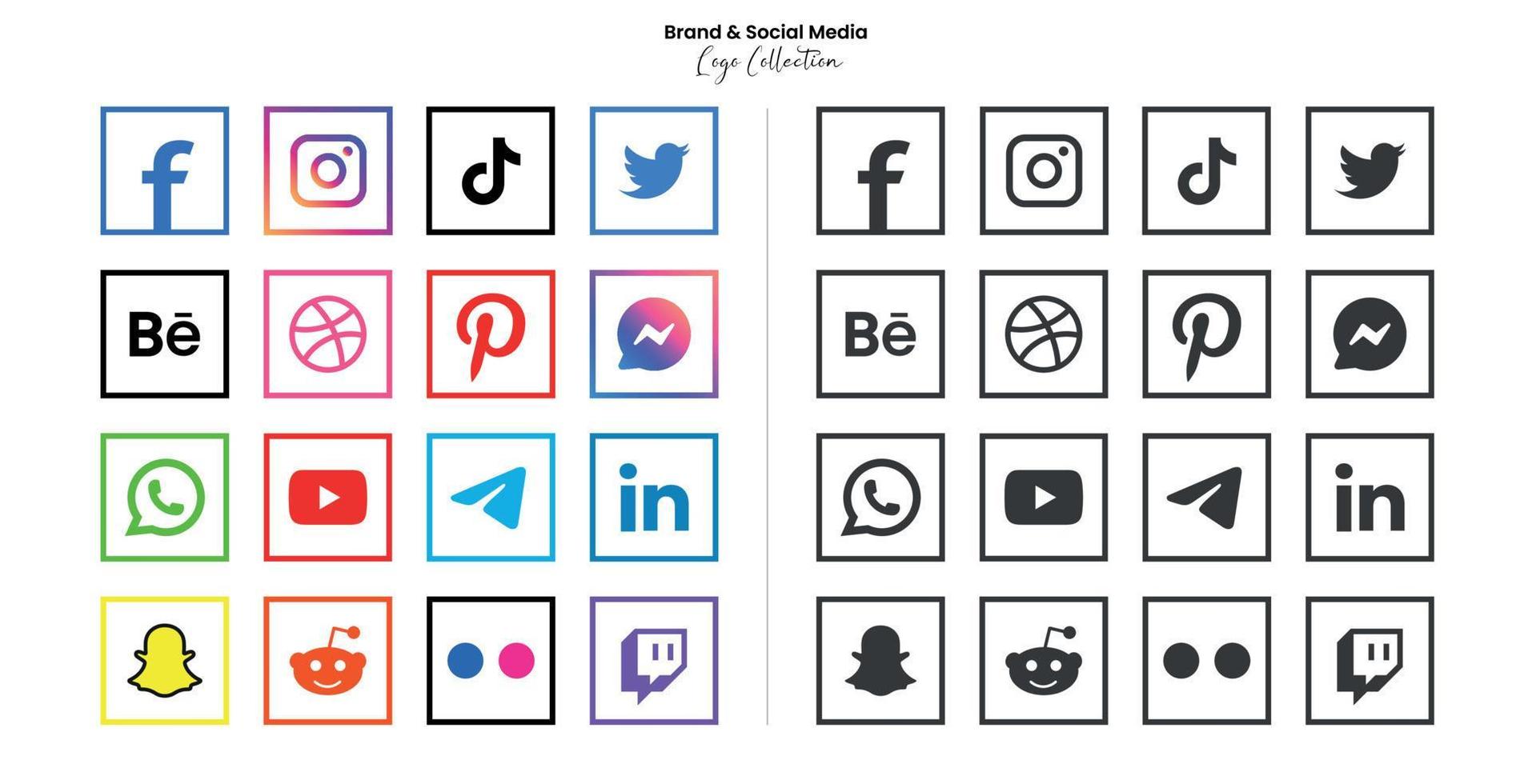 populär social nätverk symboler, social media logotyp ikoner samling vektor