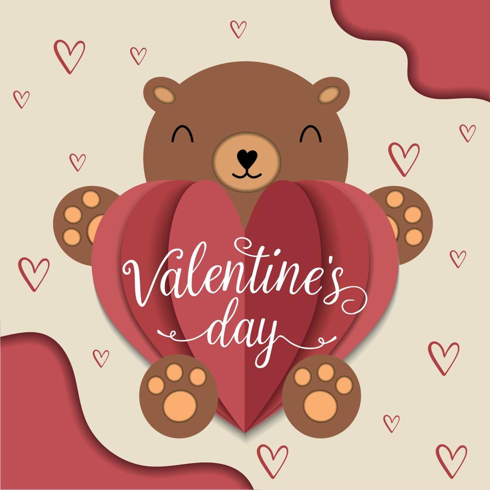 isoliert süß Bär halten multi Schicht Herz gestalten Valentinstag Tag Vektor Illustration