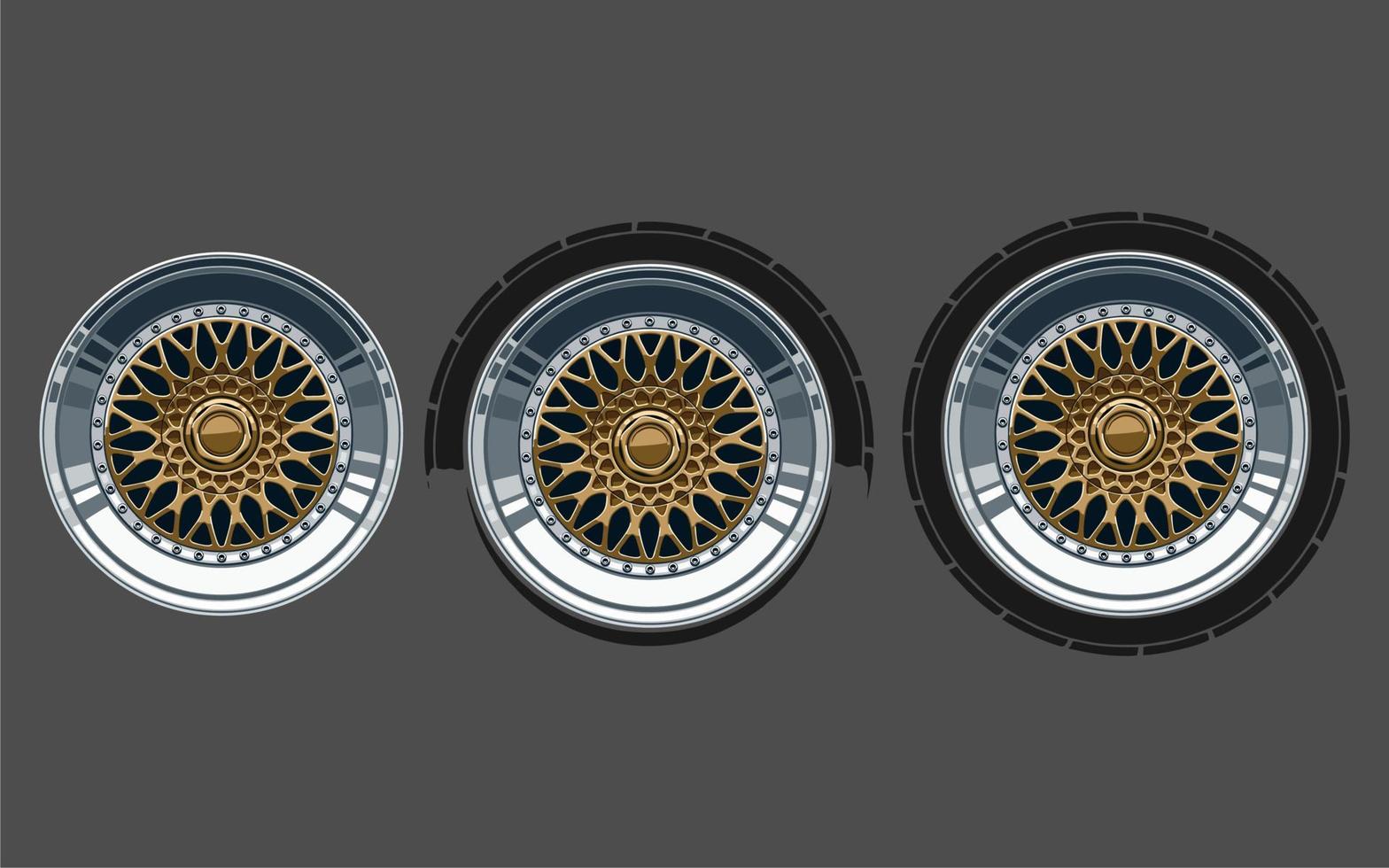 bil hjul och fälgar. vektor illustration, hjul guld silver- svart, bil hjul 3d illustration, bil hjul, uppsättning. realistisk design. vektor illustration