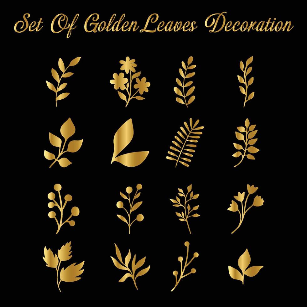 Gold Blumen und Blätter, ausgeschnitten Glyphe einstellen Vektor Illustration. golden Silhouetten von Luxus tropisch blühen und Blatt von exotisch Anlage, elegant Dekoration zum Strauß und Gold Blumen- Sammlung