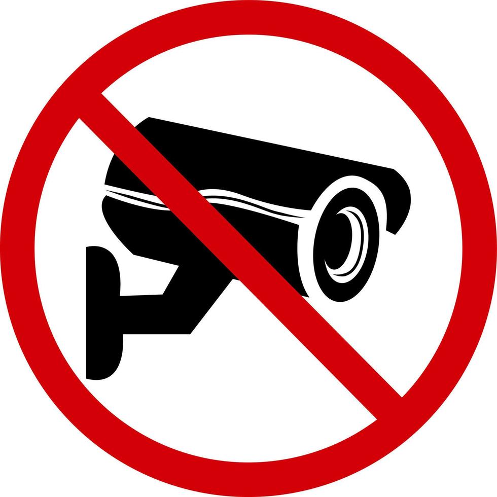 Nej övervakning kamera tecken. förbjuder tecken video övervakning är förbjuden. tecken röd korsade ut cirkel med en säkerhet kamera ikon inuti. spårning är förbjuden. runda röd tecken. sluta kamera. vektor