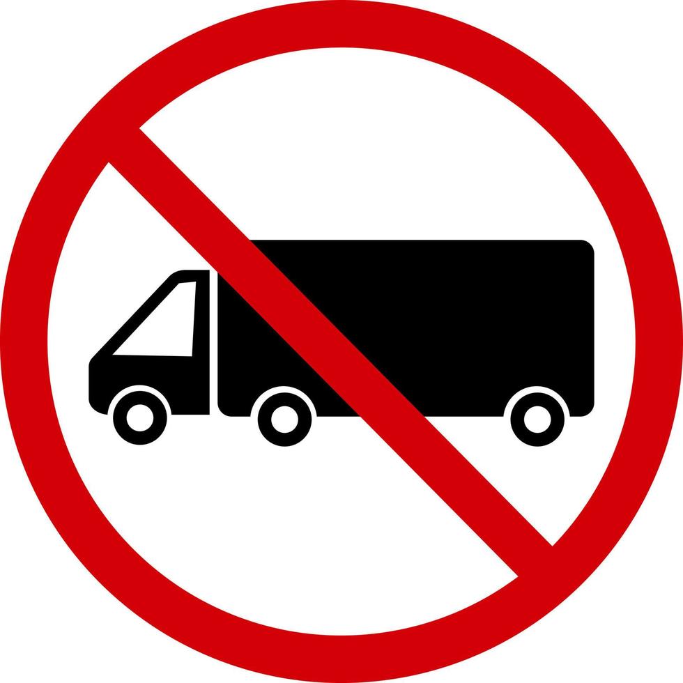 Nej lastbil tecken. förbud tecken, lastbilar är förbjuden från kommer in. en röd korsade ut cirkel med en silhuett av en lastbil inuti. lastbil är inte tillåten. lastbil förbjuda. runda röd sluta lastbil tecken. vektor