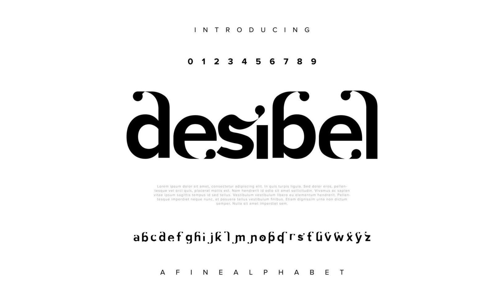 elegant desibel alfabet brev font och siffra. klassisk text minimal mode mönster. typografi modern serif typsnitt dekorativ årgång design begrepp. vektor illustration