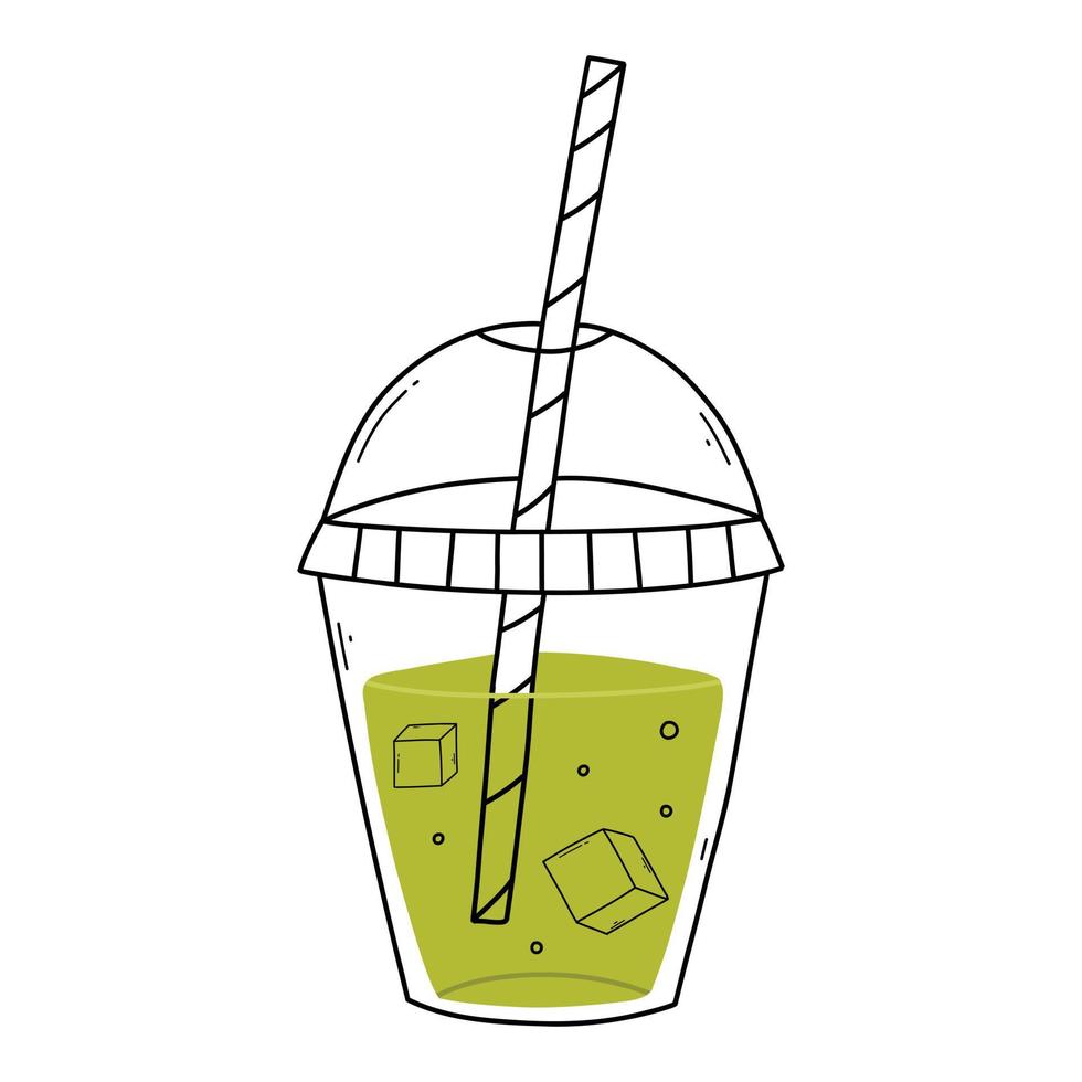 smoothie i glas klotter stil. vektor illustration. hand dragen glas med smoothie, citronsaft, cocktail. detox smoothie.