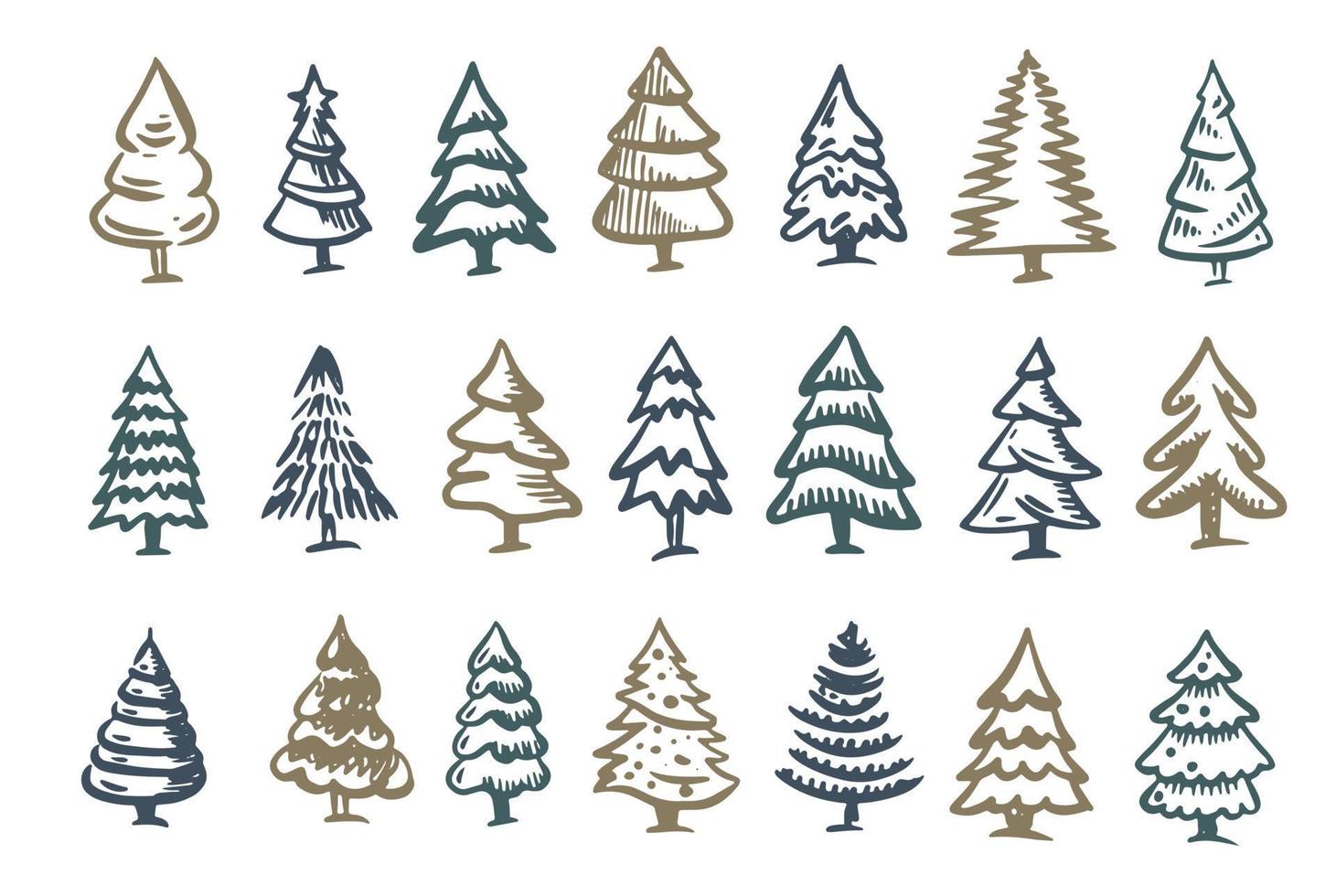 Weihnachtsbaum-Set, handgezeichnete Illustrationen. vektor