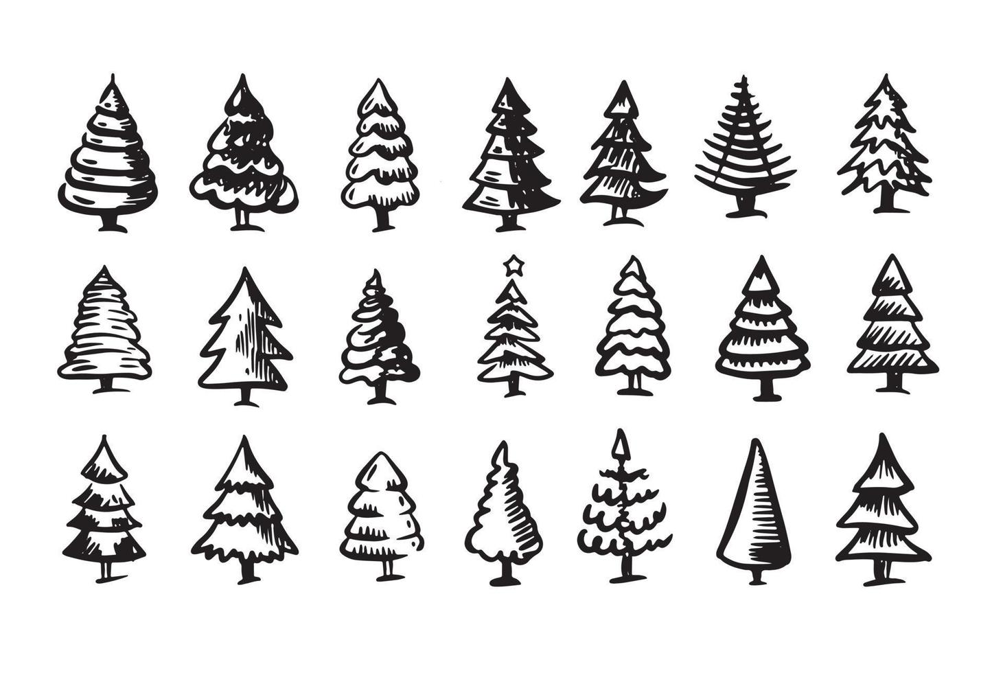 Weihnachtsbaum-Set, handgezeichnete Illustrationen. vektor