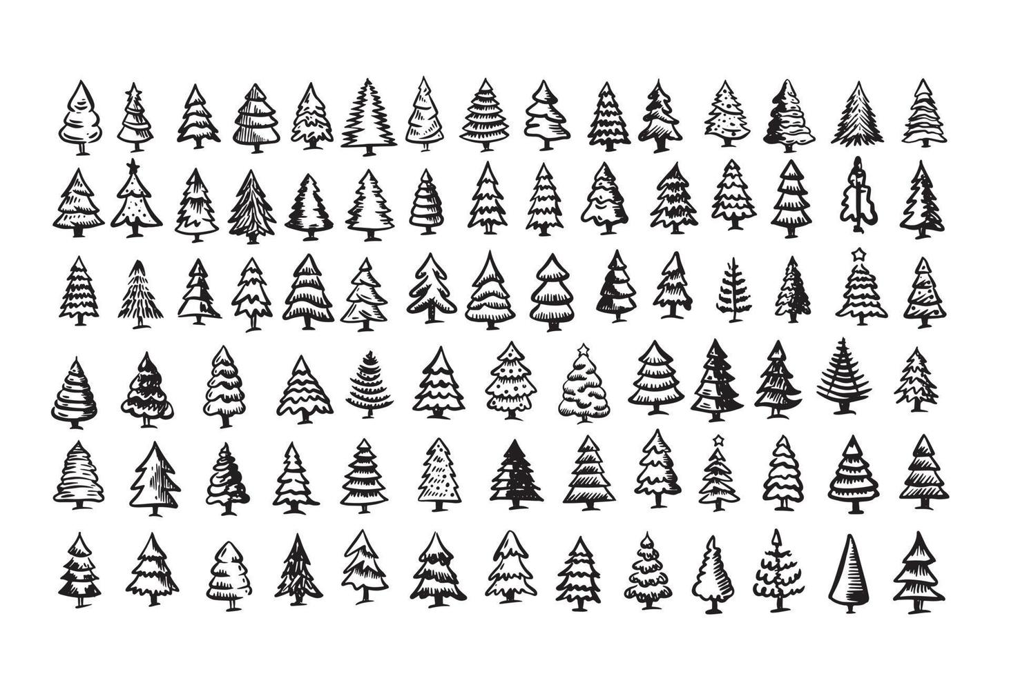 Weihnachtsbaum-Set, handgezeichnete Illustrationen. vektor